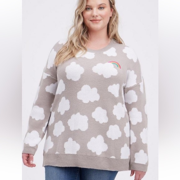 Torrid Plus Size Pullover Drop Shoulder Tunic Sweater Cloud and Rainbow EUC - Picture 1 of 6